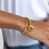 Bracelets à maillons en acier inoxydable pour femmes, chaîne cubaine carrée, boucle OT, plaqué or, bijoux de luxe Kpop, fête, 2024