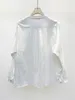 Женские блузки Женская блузка с круглым вырезом и кружевной строчкой, весна 2024, женская однобортная белая рубашка с длинными рукавами и топы