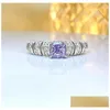 Bagues de cluster Purple Diamond Square Cut 925 Bague Sier associée à une niche multifonctionnelle à haute teneur en carbone Élégante Femme Drop Livraison Bijoux Otmse