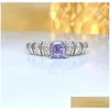 Cluster Rings Purple Diamond Square Cut 925 Sier Ring Paired With High Carbon Mtifunctional Niche Elegant Womens Drop Delivery Jewelry Otn7M