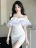 Sukienki swobodne womengaga slash szyja mini sukienka słodka moda koreańskie kobiety 2024 seksowne świąteczne rok fur elegancki 7ogrodz