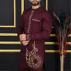 2Piece Sets Mens Outfit Embroidered Pocket Long Sleeve Top Pants Men's Wedding Suit Business Ethnic Casual Wear Tee Shirt Homme 240124
