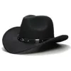 Rétro géométrie bande de cuir parent-enfant unisexe enfant laine à large bord Cowboy Western chapeau Cowgirl chapeau melon 61cm57cm54cm 240130