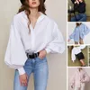 Blouses pour femmes Collier de chemise de chemise LANTERIE LANDER LONNE COULEUR COULEUR COLLE SIMPLE POINT LOBLE SPRING LOBLE AUTUM