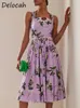 Sukienki swobodne Delocah Wysokiej jakości lato kobiet projektant mody bawełniany sukienka seksowna spaghetti pasek pasek kwiecisty midi midi