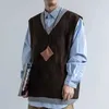 Gilet da uomo Maglione lavorato a maglia Maschile Marrone Gilet Abbigliamento Gilet scozzese Senza maniche Moda retrò giapponese 2024 Spessore invernale Vestibilità ampia Over X