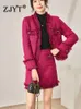 ZJYT Designer Autumn Winter Dress Sets for Women Elegant Tassel Tweed Woolen Jacket and Skirt Suit Two Piece Outfits Party Work 240124