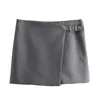 Skirts Irregular Buckle Gray Mini Woman Summer High Waist A-line Slim Short Faldas Fashion Streetwear Solid Simple F