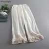 Pantalon Femme Vintage Broderie Dentelle Femmes Coton Lin Été Japonais Kawaii Mori Fille Couleur Solide Lâche Casual Pantalon Court