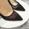 Tikicup Steentjes Vrouwen Patchwork Zwart Satijn Gaas Puntige Teen Hoge Hak Party Schoenen 8cm 10cm 12cm Elegante stiletto Pompen 240125