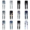 Pantaloni firmati Jeans da skateboarder da uomo Jeans viola Industria pesante High Street Hole Star Patch Pantaloni con pannello ricamato a stella lavata Pantaloni casual elasticizzati