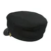 Bollkåpor Navy Cap Pu Leather Brim Copper Buckle Hat British Men and Women Hats Retro Flat Top Student