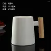 Kubki drewniane rączka ceramiczna kubek prosty i kreatywny na dużą pojemność kawy woda biurowa z łyżką pokrywki