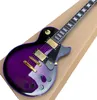 Guitarra eléctrica personalizada, cuerpo de caoba con hardware dorado Purple Sun Blast