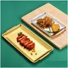 Besteksets Koreaanse stijl 304 roestvrijstalen vierkante barbecueplaat Gouden rechthoekige lade Westerse snack Platte ambachtelijke ornamenten Drop Del Otmze