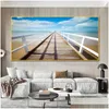 Peintures Vieux Pont de Bois Affiches Toile Peinture Mur Art Photos Pour Salon Mer Lac Paysage Impressions Ciel Coucher de Soleil Maison Moderne Dro Dh2Wb