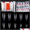 False Nails 500/600Pcs Acrylic Press On Art Tips Fl Er Clear Coffin Gel Extension System Fake Nail Manicure Tool Drop Delivery Health Otjf7