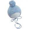 Hårtillbehör stickar ull baby hatt söt örat handgjorda virkning mössa mössa pom boll född pografi rekvisita motorhuv i 0-3 månader