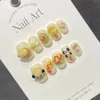 Presse mignonne faite à la main sur les ongles courts peinture à la main japonaise Kawaii 3d Design adhésif faux ongles acryliques ongles artificiels pour les filles 240129