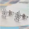 Stud Earrings Top Simple Fashion Snowflake Cute With Stone Small Sier Color Party Earing Jewelry For Woman Gifts Drop Delivery Otmo2