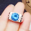Pierścienie klastrowe Pierścień Naturalny prawdziwy niebieski topaz runda 925 srebrna 5,8ct kamień szlachetny drobna biżuteria dla lub kobiety x232174