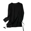 2024 Spring Solid Black Elegant Fashion Tshirt Tunic Clothes Long Sleeve Oneck Top Simple Casual Overized Pullovers 240202