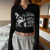 Autumn y2k Top Streetwear Long sleeve Cropped Grunge Clothes Vintage Letter Tshirt Aesthetic Korean Style Chic Slim 240130