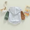 Rompertjes 2024-09-23 Lioraitiin 0-18M Baby Baby Jongens Meisjes bodysuit Lange mouw Capuchon Contrasterende kleur Voor Casual Dagelijks