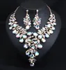 AB Colors Crystal Necklace Earrings Jewelry Set Rhinestone Choker African Nigerian Women Jewellery Bridal Wedding Party Necklace 240118