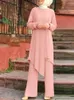 Этническая одежда, Турецкая блузка, костюм, одинаковые мусульманские комплекты ZANZEA, женская одежда, модная асимметричная рубашка с длинными рукавами и брюки, Рамадан Абая