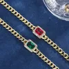 Charme pulseiras eyika brilhante quadrado verde vermelho cristal zircão encantos pulseira hip hop cubana corrente de pulso pulseira feminina ouro cor declaração