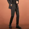 Ternos masculinos Mens Vestido Terno Calças Sólidas Estilo Britânico Cintura Alta Casual Cinto Design Slim Calças Formal Escritório Social Festa de Casamento F244