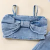 Set di abbigliamento 2-7 anni Bambini Ragazze Moda Denim Pant Abiti Bambino Spaghetti Strap Bow Canotte Elastico in vita Jeans Bambini Vestiti estivi