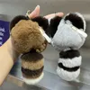 Cute Raccoon Real Rex Rabbit Fur Keychains Child Plush Toy Ornaments Women Bag Car Key Pendant Metal Ring Classic Birthday Gift 240122