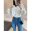 Damesblouses Koreaanse modekleding Lente Herfst Elegant Kant Strik Blusa Mujer Moda 2024 Runway Designer Top met lange mouwen Wit overhemd