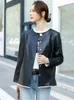 Casaco de couro real feminino 2024 primavera tubo reto curto natural pele carneiro uniforme beisebol solto coreano em torno do pescoço jaqueta