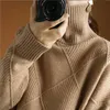 Pull en cachemire à col roulé pour femme, pull tricoté de couleur Pure, 100% laine, ample, grande taille