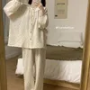 Vêtements de nuit pour femmes coréennes femmes pyjama ensembles floral piiama printemps 2 pièces dentelle à manches longues nuit porte bouton de sommeil costume à la maison 2024