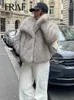 TRAF Woman Vintage Artificial Fur Effect Short Jacket Outerwear Female Warm Plush Coat Lady Casual Lapel Collar Thick Coat 240125