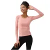 Lu Yoga Align Mesh Long Women Sleeve Tシャツスポーティートップフィットネス服Femme Round NeckSlimフィッティングワークアウトスウェットシャツレモンLLジョガーヨガ-08 2024