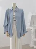 Blouses pour femmes SuperAen Design coréen Chemise rayée bleue et blanche pour les femmes Printemps Automne Style Chemises fendues