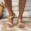Sandales 2024 Chaussures d'été pour femmes Style régional Imprimé Strass Pantoufles Sangle élastique Légère Femmes romaines