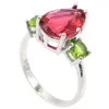 Anelli a grappolo 19x14mm Multi colore Delicato taglio fine Rosa lampone Rodolite Granato Verde Peridoto Abbigliamento quotidiano Matrimonio da donna Argento