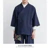 Etnik Giyim 2024 Yaz Çin tarzı keten ceket Hanfu erkek kostüm takım elbise gevşek büyük boyutlu pamuk retro tang bornoz