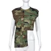 Women's Jackets WUHE Fashion Camouflage Single Breasted Multi Pocket High Low Safari Style Sleeveless Shirt Jacket 2024 Women Vest Tops