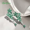 Santuzza Pure 925 Sterling Silver Drop Earrings For Women Delicate Flowers Green Spinel White Cubic Zirconia Party Fine Jewelry 240127