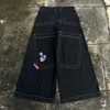 Frauen Hosen Koreanische Casual Mode Schwarz Cartoon Druck Muster Baggy Jeans Y2k Hip Hop Retro Harajuku Distressed Gerade