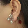 Stud Earrings 1PC Piercing Ear Exaggerate Cross For Women Goth Silver Color Red Crystal Steampunk Vintage Pattern Jewelry Gift VGE207