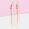 Dingle örhängen 585 Purple Gold Double Heart Tassel For Women Earline Exquisite Plated 14K Rose Chain Earings Wedding Jewelry