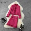 ZJYT Designer Autumn Winter Dress Sets for Women Elegant Tassel Tweed Woolen Jacket and Skirt Suit Two Piece Outfits Party Work 240124